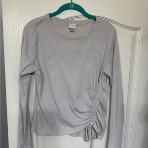 a new day Light Gray Ribbed Long Sleeve Top with Side Ruched Tie